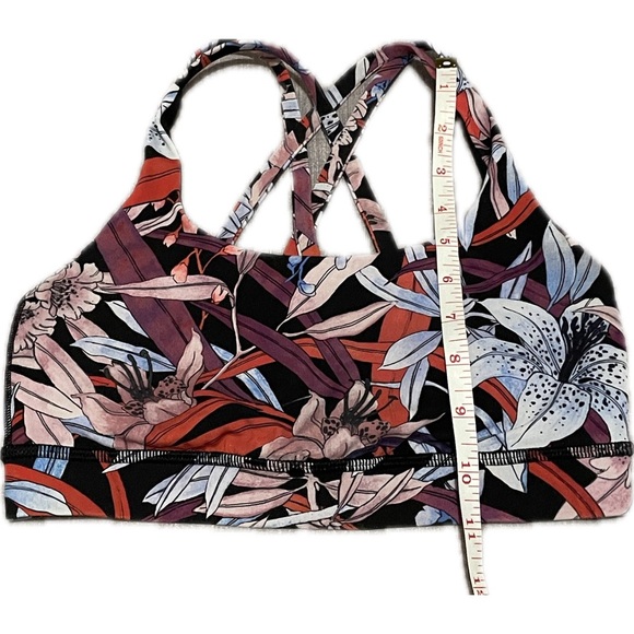 Lululemon Athletica Floral Cross-Back Sports Bra - Black and Purple - Picture 1 of 7